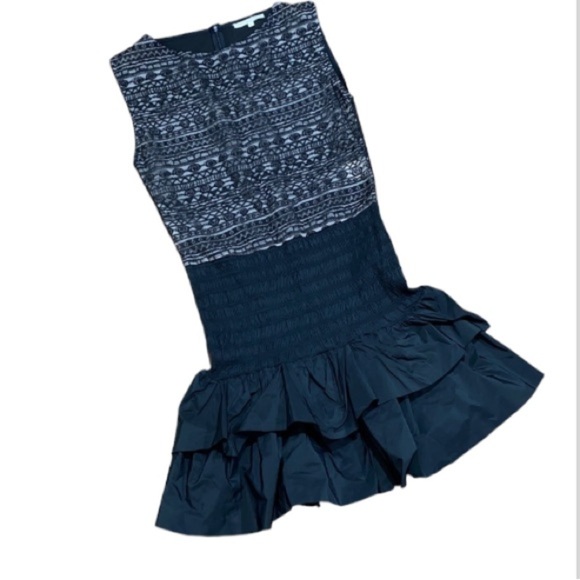 MAJE lace dress tiered skirt & smocked waist stretched size 40 large - Picture 1 of 9